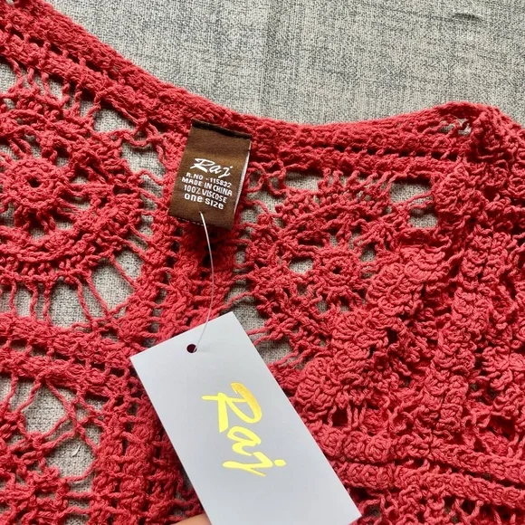 Raj Coral Crochet Longline Open Cardigan duster - Picture 5 of 5